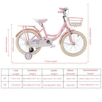 18 Inch Pink Girls Bicycle with Side Wheels, Storage Basket and Carrier Rack