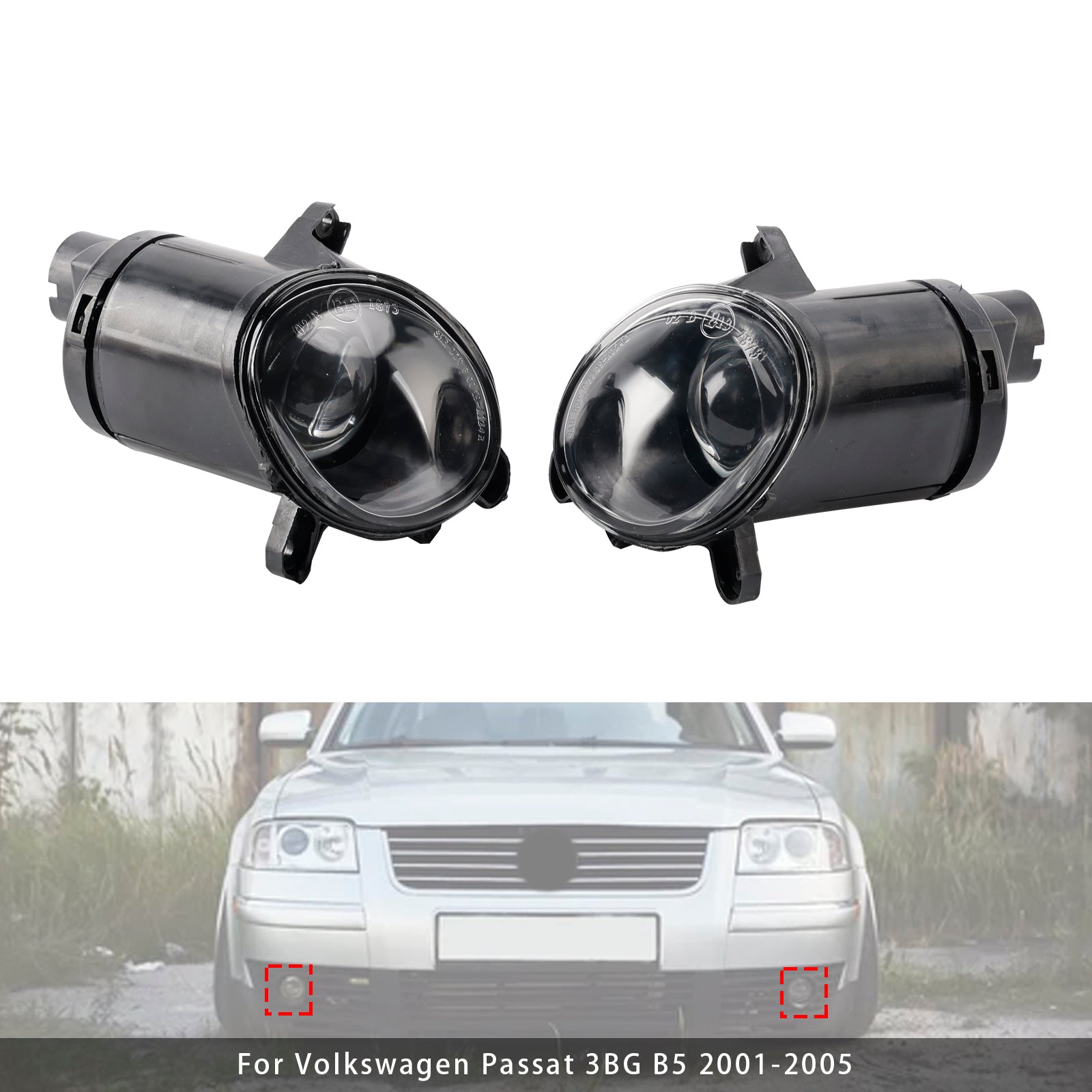 2001-2005 VW Passat B5 3BG Front Bumper Fog Light Lamp Pair - Driving Lights