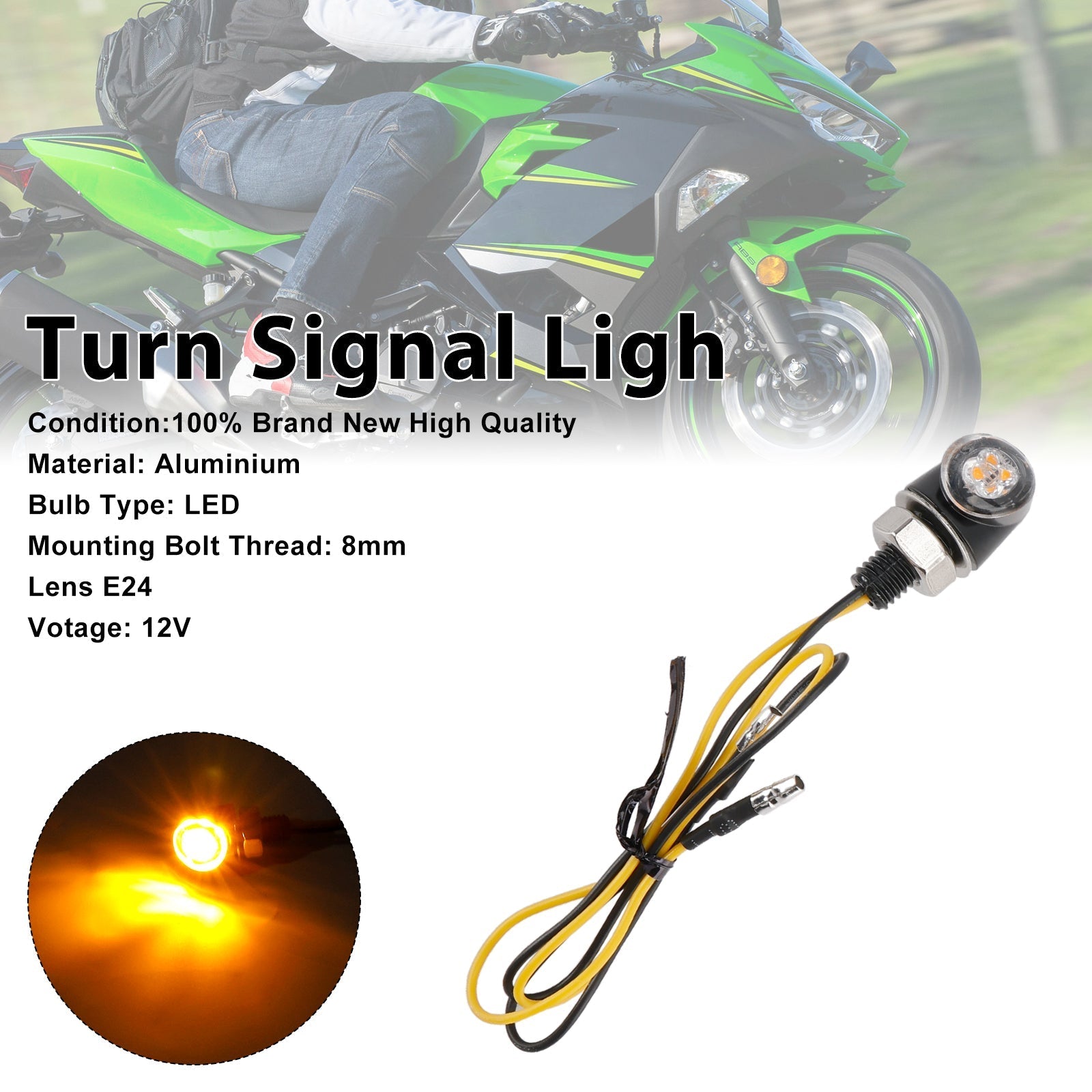 12V Universal Honda Motorcycle 8mm LED Turn Signal Light Indicator