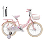 16" Girls Children's Bike with Side Wheels, Front Basket and Luggage Rack Pink