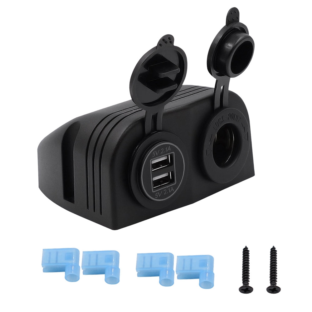 12V/24V Dual Socket Cigarette Lighter Charger Panel with 2 Hole Installation for Vehicles and Marine Use