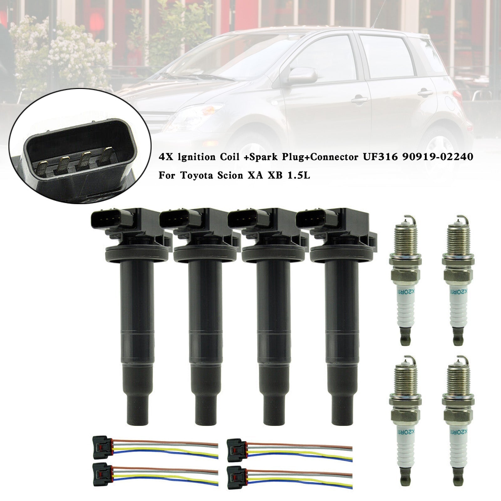 Toyota Prius 2001-2009 1.5L 4-Cylinder Ignition Coil Spark Plug Connector Set UF316 90919-02240