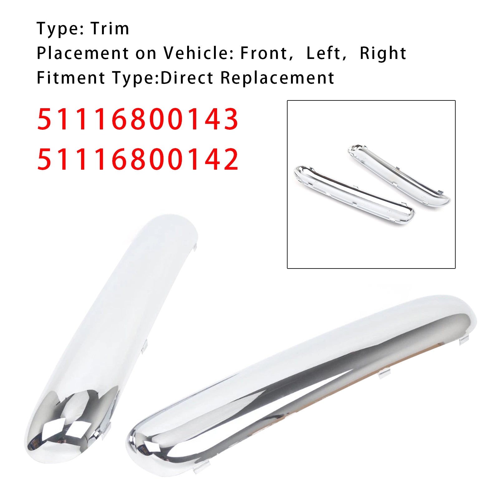 2001-2004 Mini One Cooper Front Bumper Chrome Trim Pair R50/R52/R53