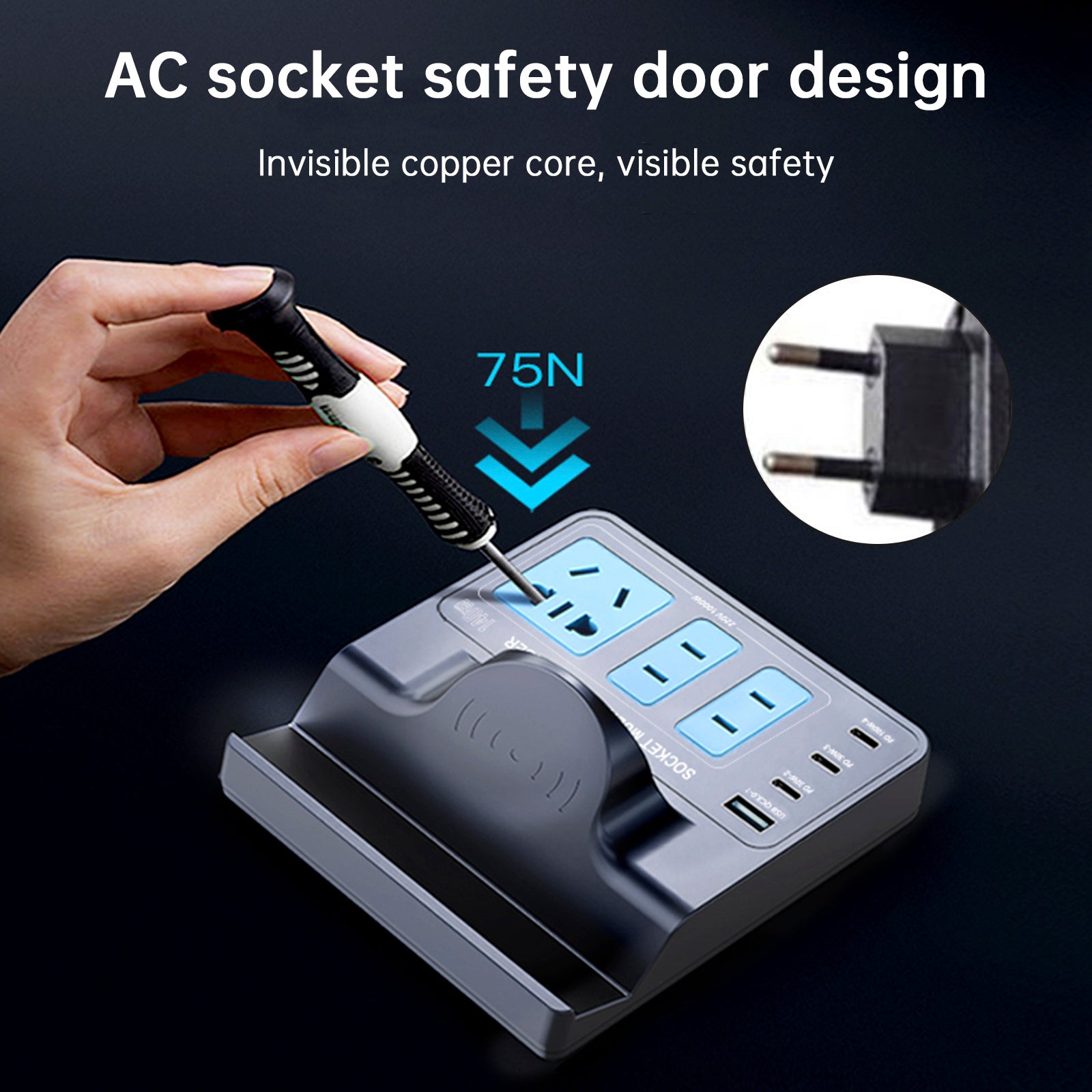 140W Fast Charging Smart Socket with Wireless PD100W Technology Notebook and Smartphone Charger EU Plug