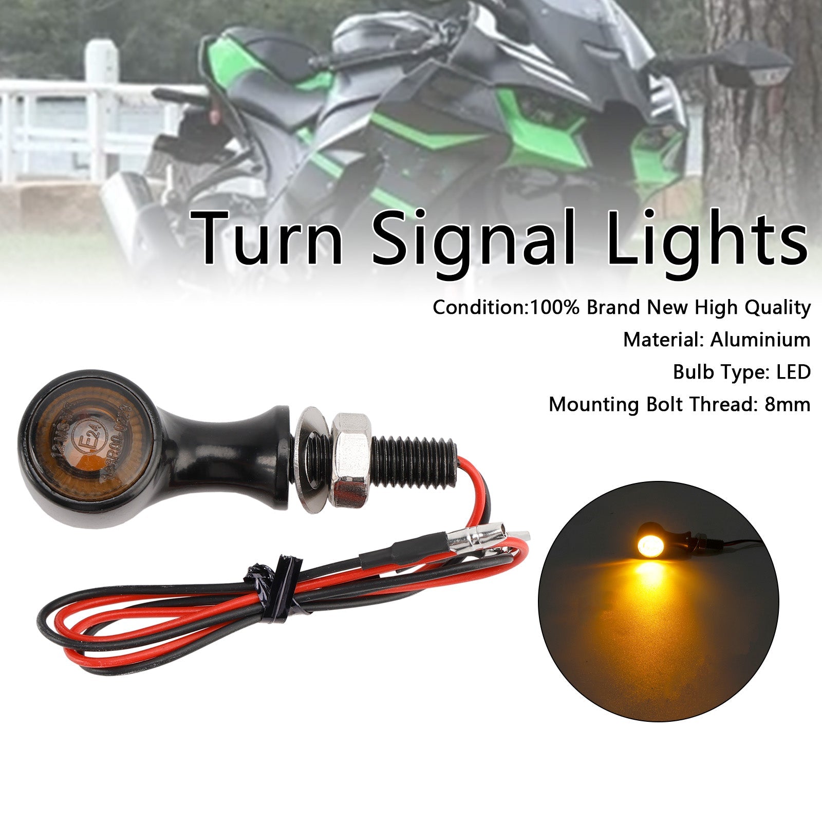 12V Universal Motorcycle LED Turn Signal Light 8mm for Suzuki