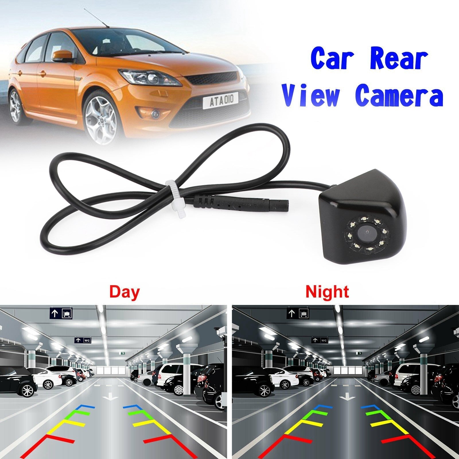 8LED Night Vision Car Backup Reverse Camera - Waterproof Rear View Parking
