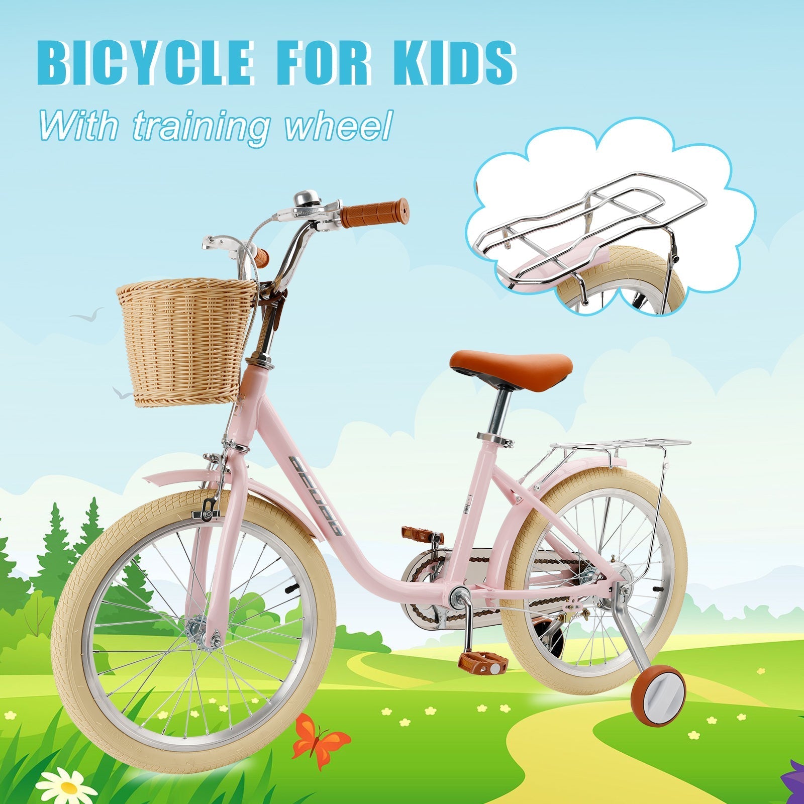 18 Inch Children's Bike for Boys and Girls Ages 7-9 with Front Basket