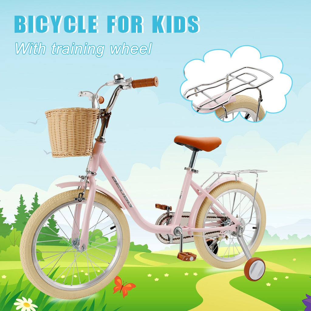 18 Inch Children's Bike with Basket Suitable for Ages 7-9 Boys and Girls