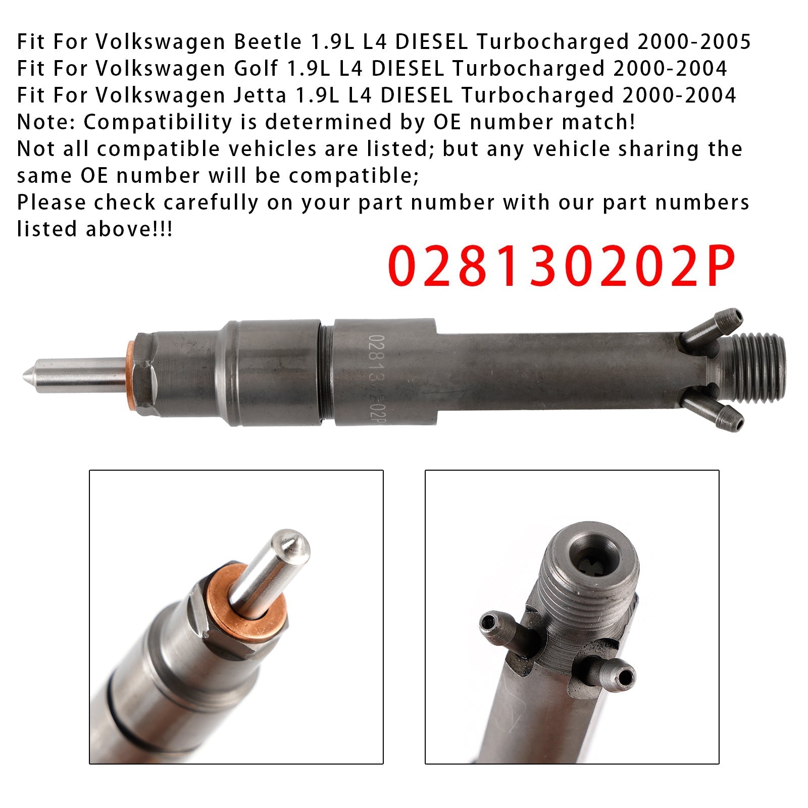 1.9L Diesel Fuel Injector 028130202P Volkswagen Golf Jetta Beetle Replacement