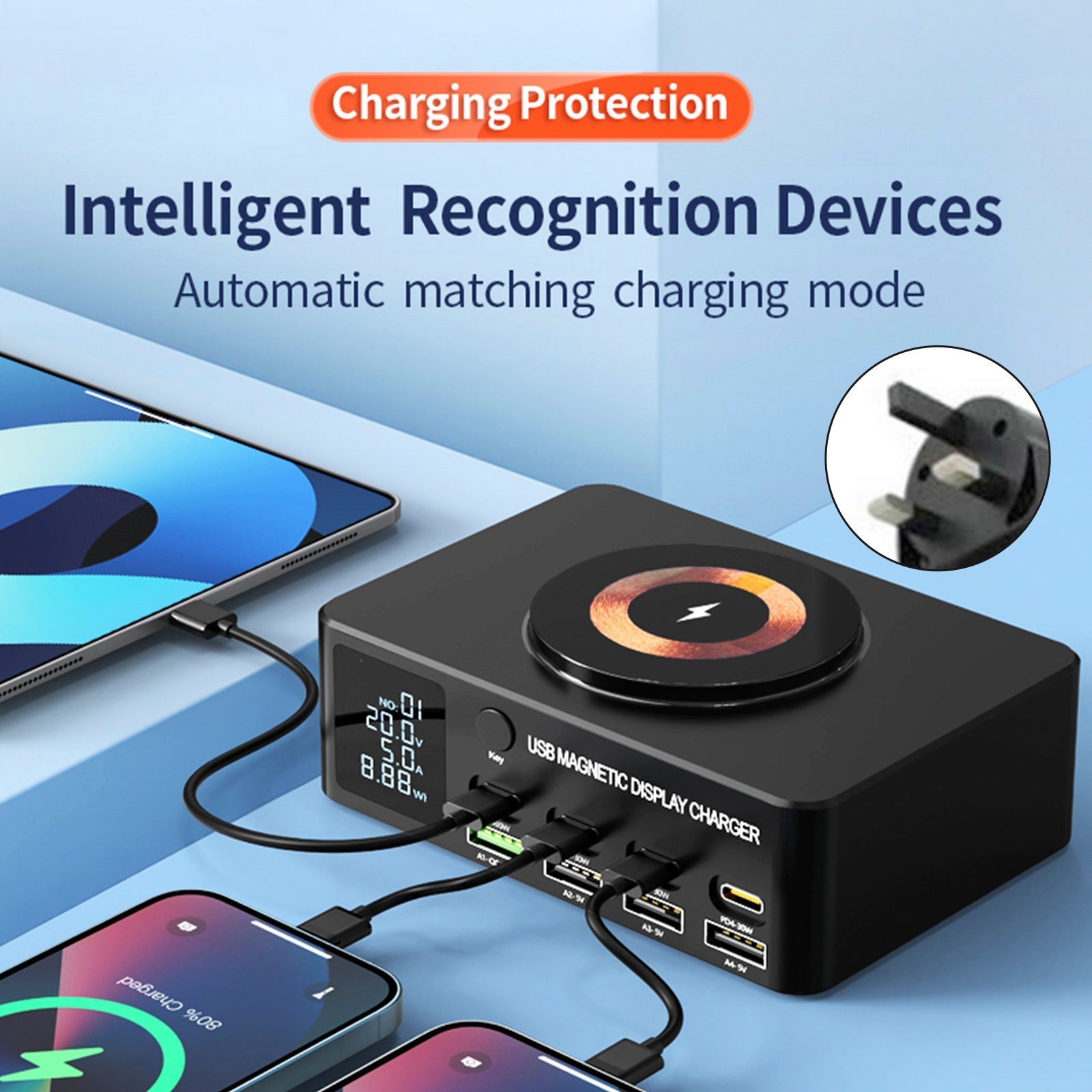 140W Quick Charge PD100W Laptop Intelligent Multi-Port USB Power Adapter UK
