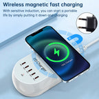 140W Power Delivery Multi-Port Fast Charger with Magnetic Wireless Charging for Laptops and Smartphones EU