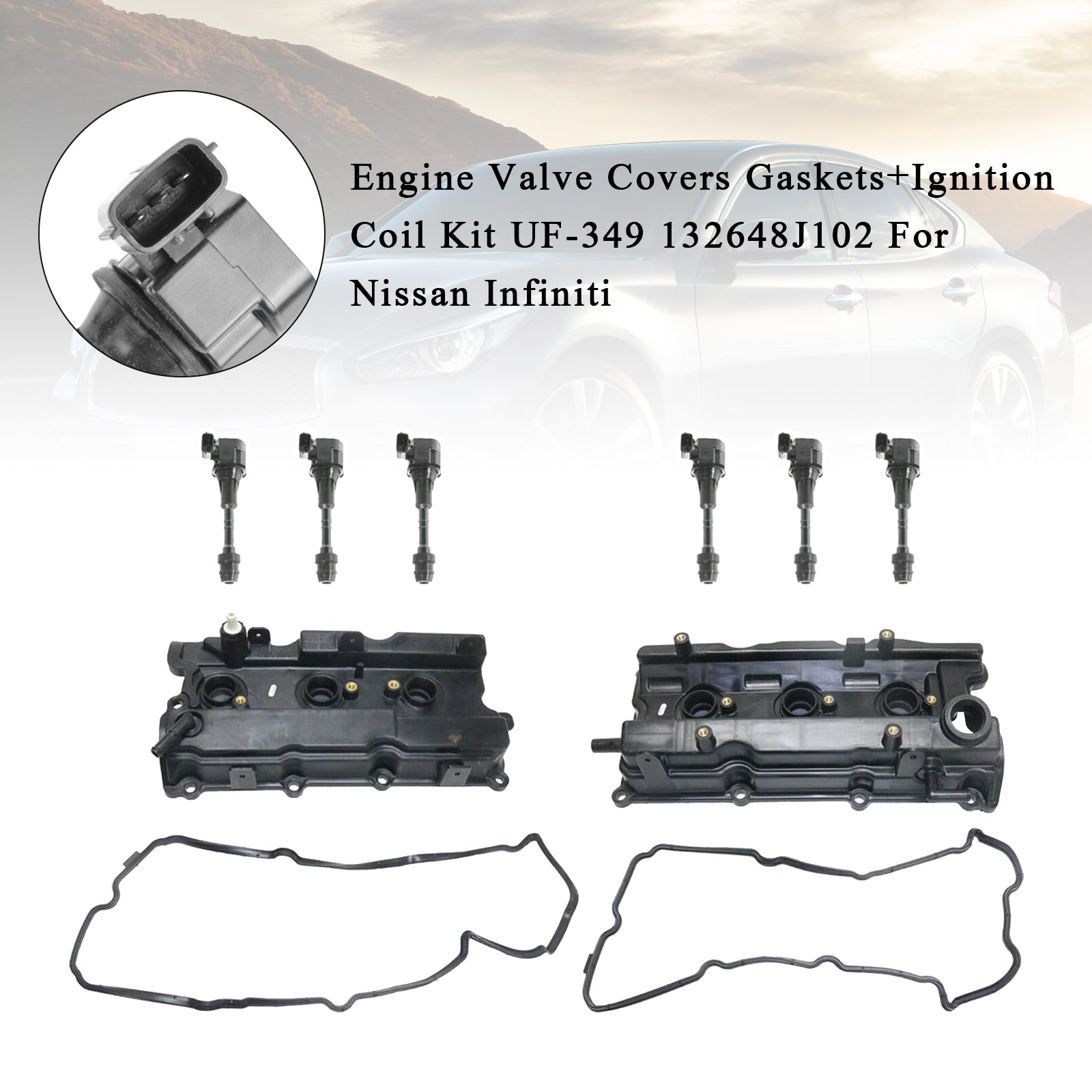 Infiniti I35 2002-2004 Engine Ignition Coil UF-349 Valve Cover Gaskets Complete Kit 132648J102